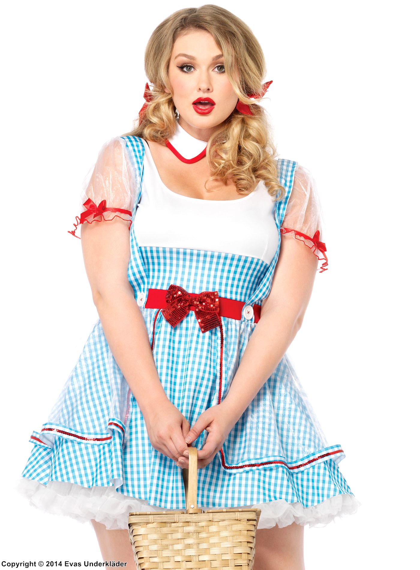 Dorothy from Wizard of Oz, costume dress, sequins, suspenders, checkered pattern, XL to 4XL